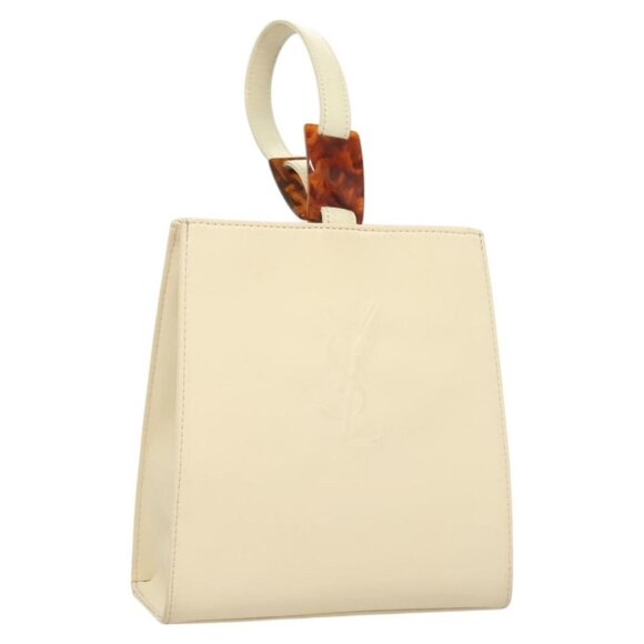 SAINT LAURENT Hand Bag Nylon Beige Auth BA3156 - Picture 1 of 16